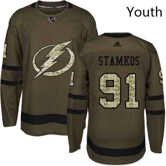 Youth Adidas Tampa Bay Lightning 91 Steven Stamkos Authentic Green Salute to Service NHL Jersey